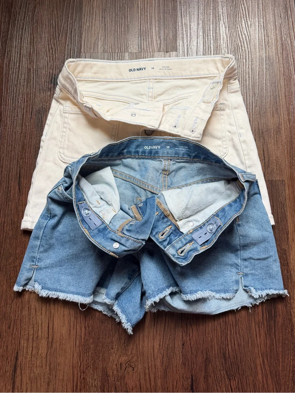Old Navy Kids - Girls Cream High-Rise & Blue Button-Front Jean Shorts